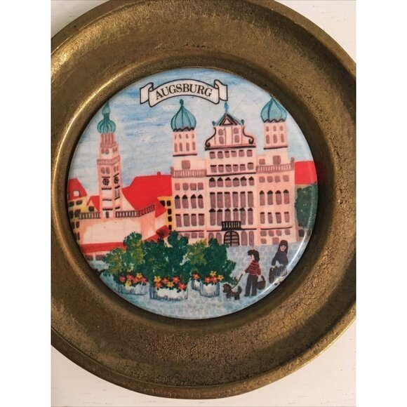 Brass Ceramic Coaster Set (6) Bavaria Munchen Augsburg Landshut Ansbach Bayreuth - Picture 7 of 8